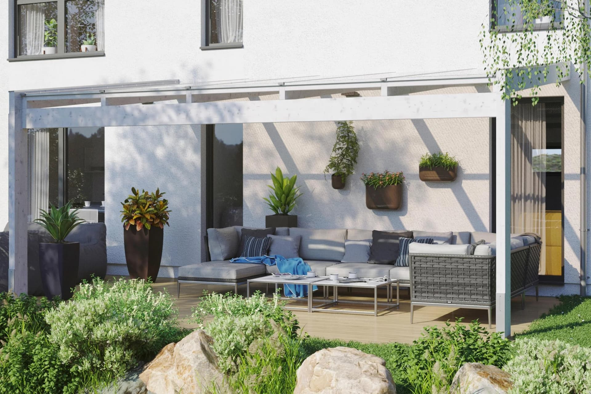 Terrassendach SKANHOLZ Novara Weiß Fichtenholz Polycarbonat