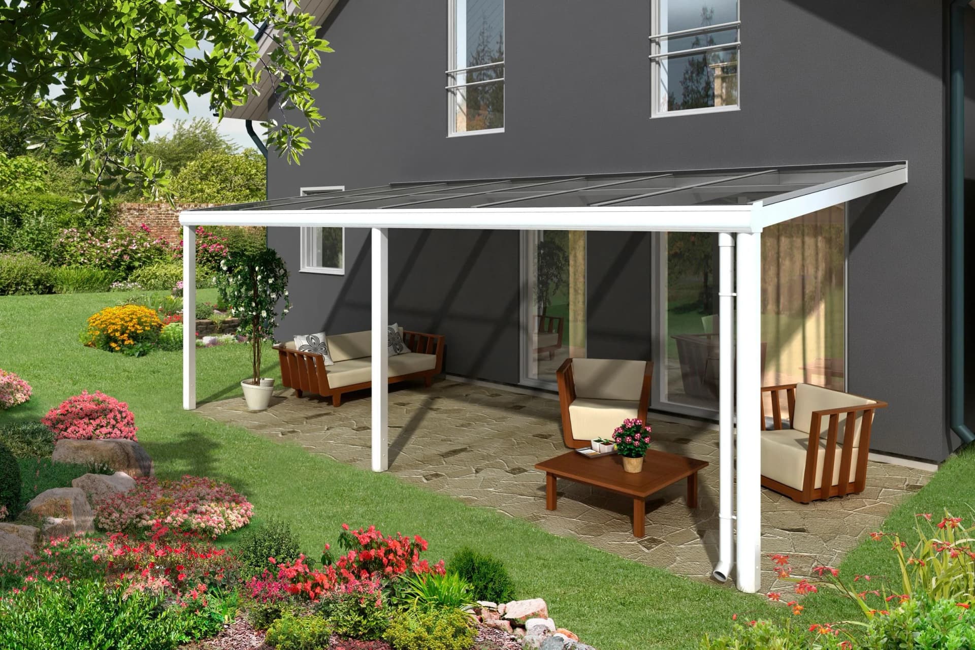 Terrassendach SKANHOLZ Monza weiß Aluminium 648 cm