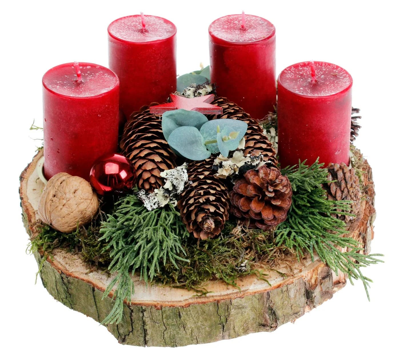 CreaFlor Home Adventskranz Handarbeit Natur-Rot Dekokranz