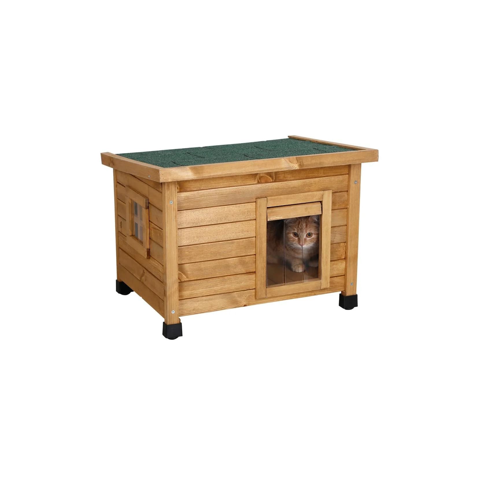 Kerbl Katzenhaus Rustica Holz mit Schwingtüre und Plexiglasfenster