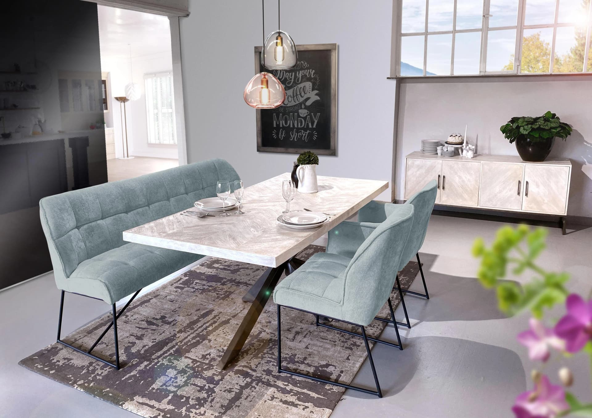 GUTMANN FACTORY Küchensofa Eisblau Chenille