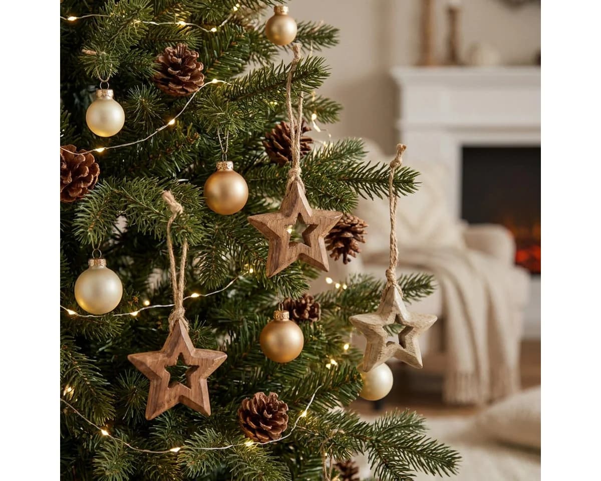 Viana Christbaumschmuck Natürliche Holzsterne Dekohänger Weihnachtsschmuck Ø4,5cm 8er Set