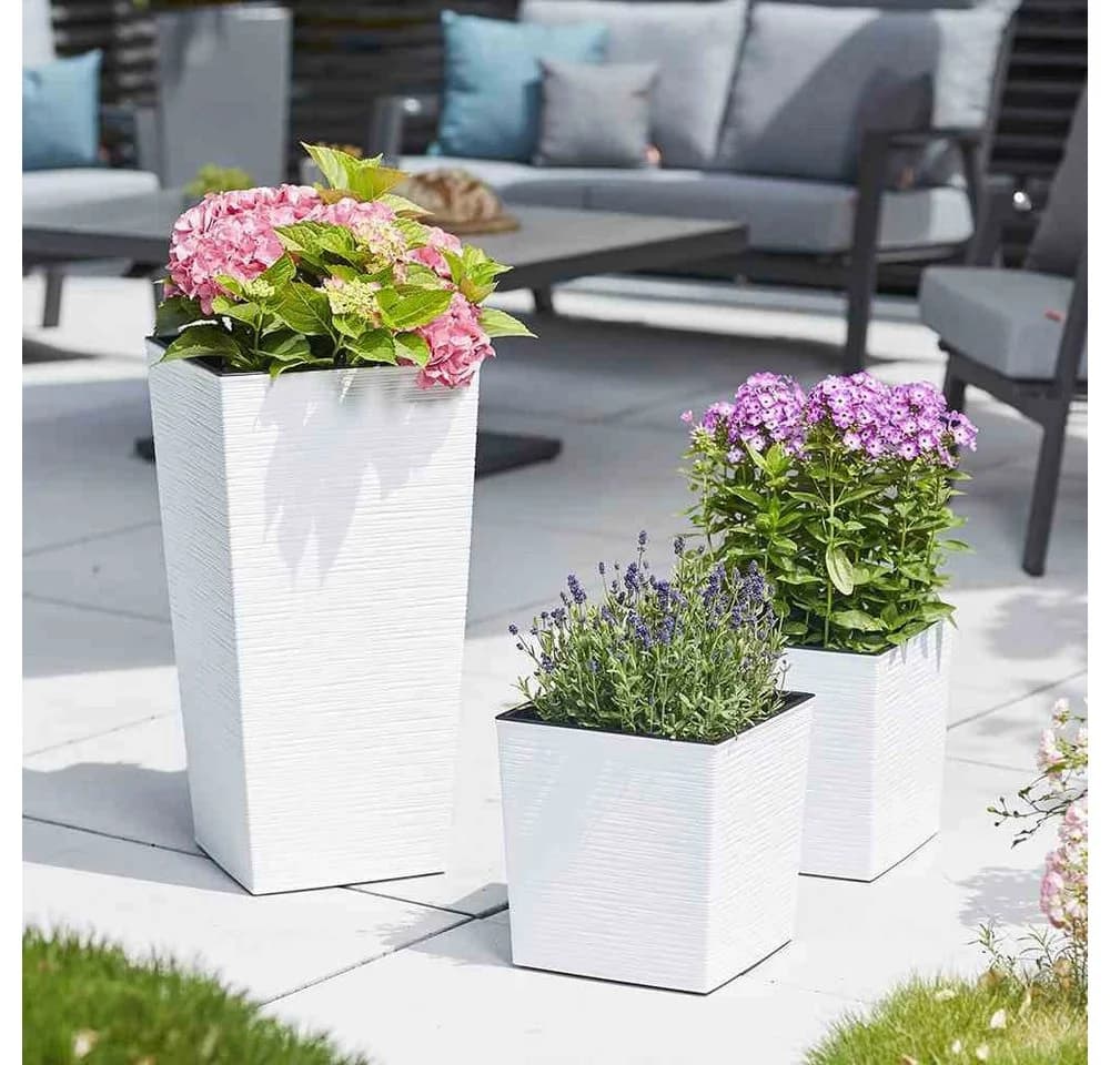 Siena Garden Pflanzkübel Weiß Eckig Rillenoptik