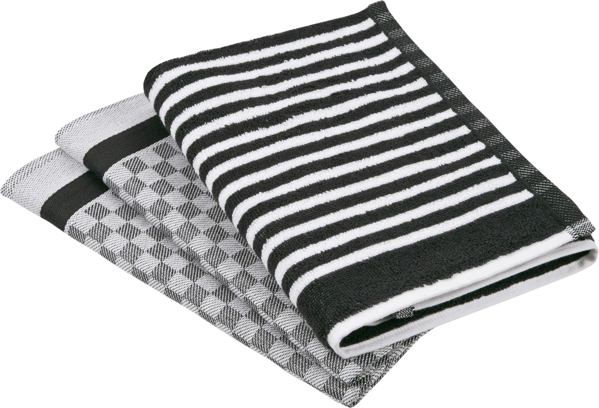 ROSS Geschirrtuch Exclusiv Set Schwarz 3-tlg. Baumwolle Leinen