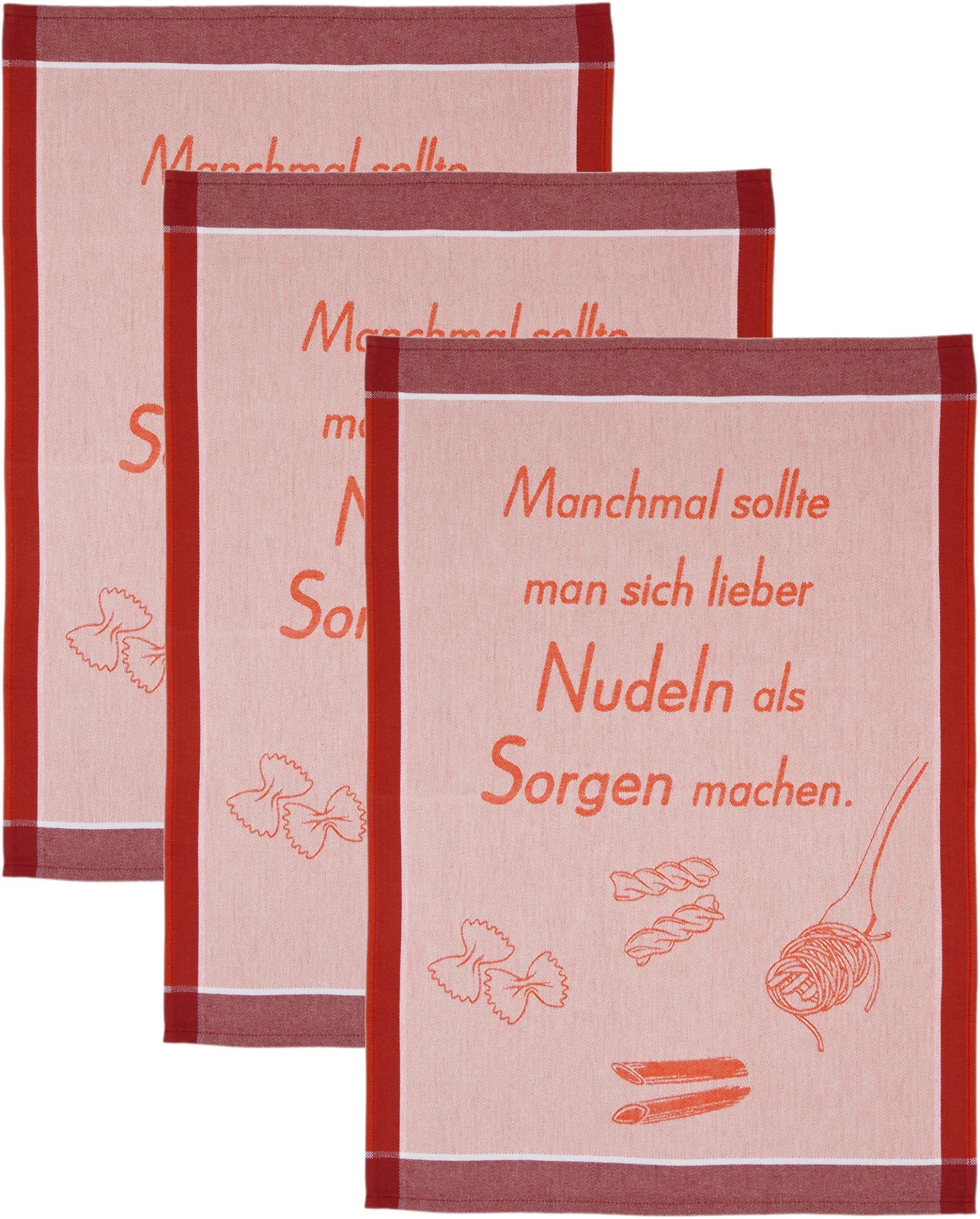 ROSS Geschirrtuch 3er-Set Rot mit Lustigen Sprüchen 100% Baumwolle