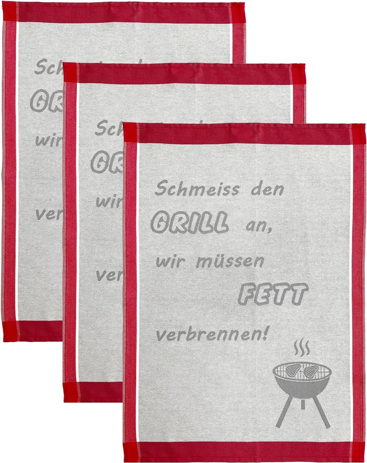 ROSS Geschirrtuch 3er-Set Grau/Rot 100% Baumwolle 50x70 cm