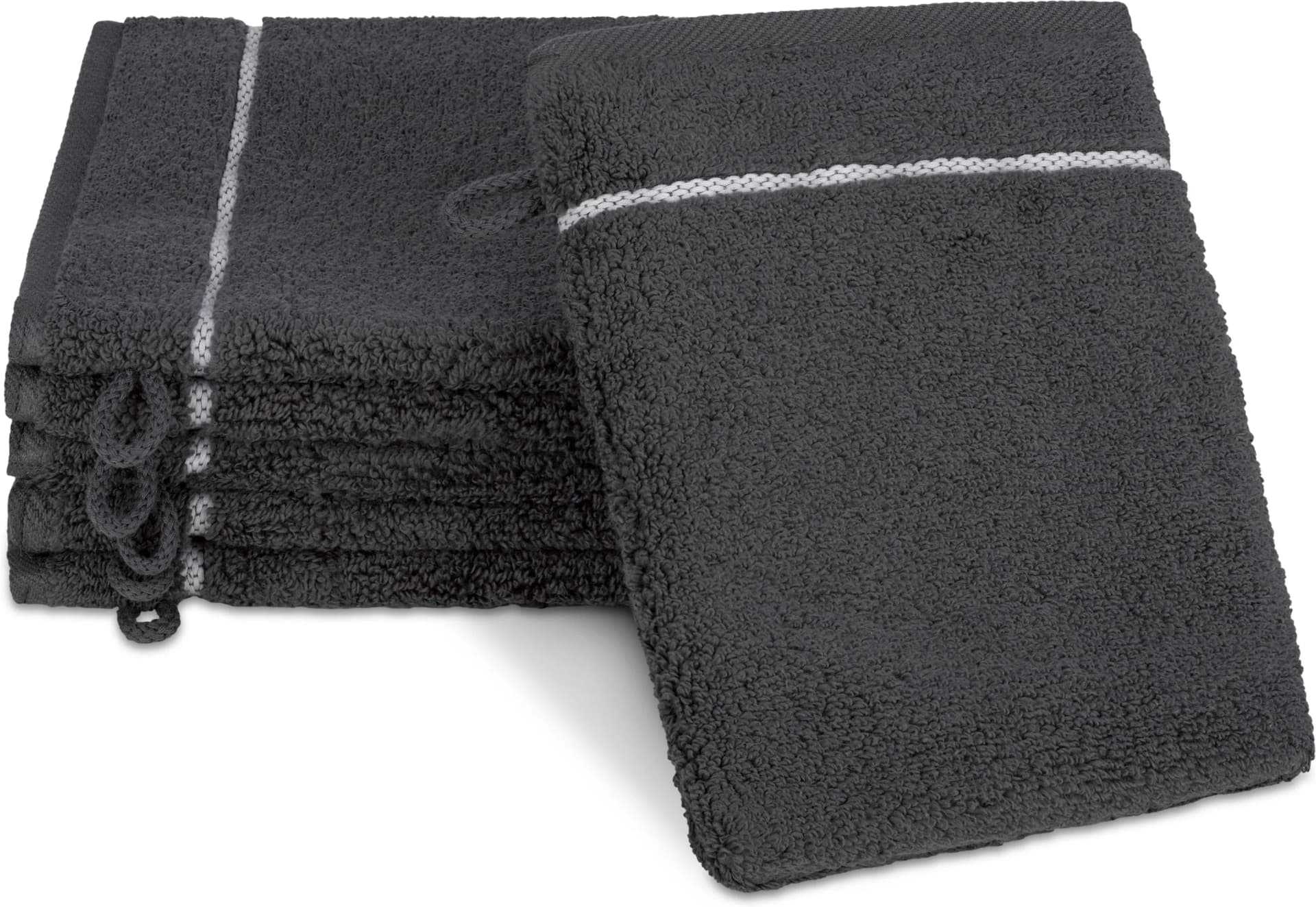 ROSS Waschhandschuh 6er-Set Anthrazit-Weiß Frottier 100% Baumwolle