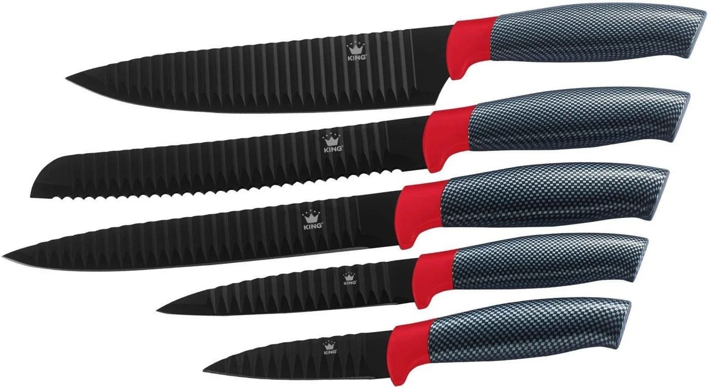 Messerblock KING Carbon Optic Rot/Schwarz 5 Messer