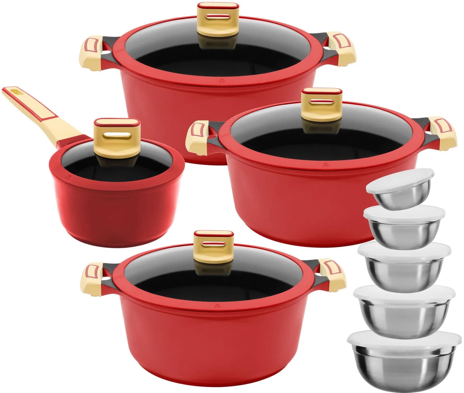 Kochtopfset aus Aluminiumguss, Rot, 18cm, 20cm, 24cm, 16cm