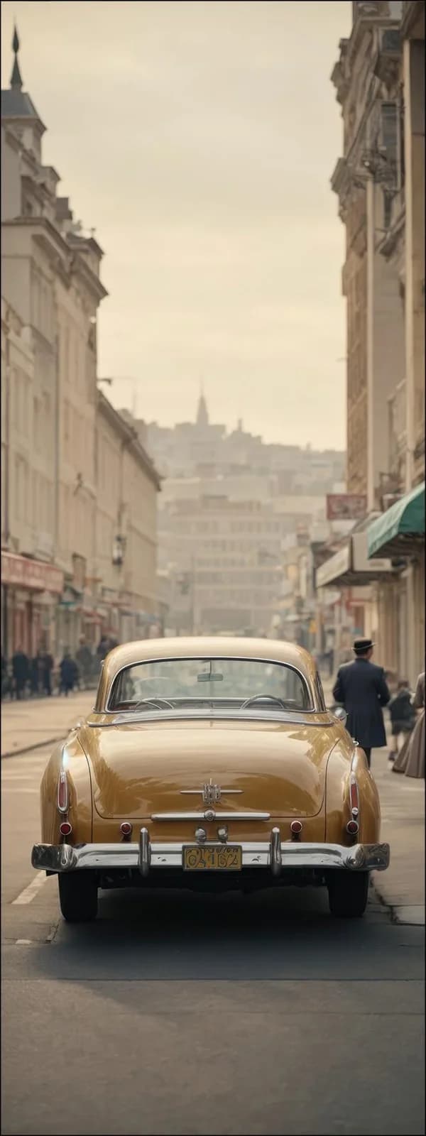 Keilrahmenbild Vintage Car On The Street II Mehrfarbig