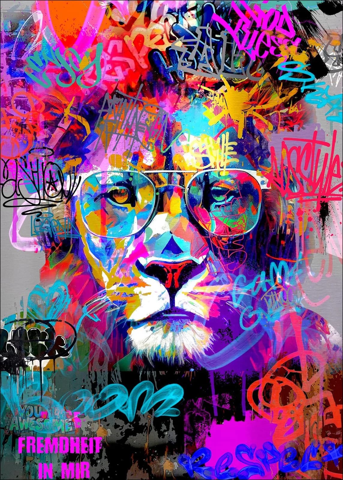 Pro Art Aludibondbild GRAFFITI LION Mehrfarbig