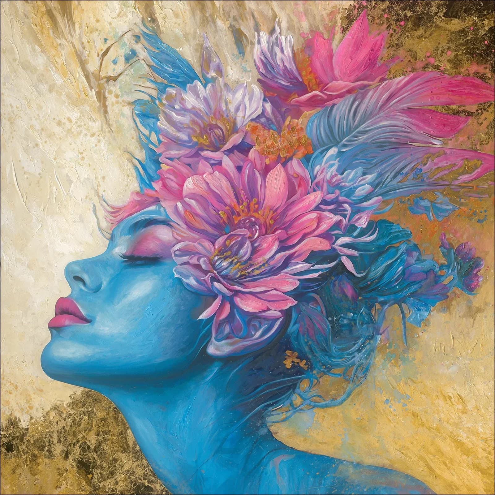 Originalbild Blue Flower Face Mehrfarbig Kunstleinwand Pro Art