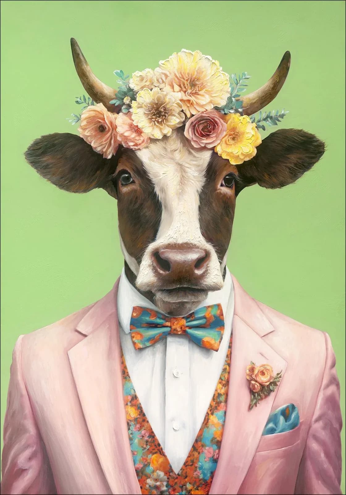 Originalbild CRAZY ANIMALS COW Kunstleinwand auf Spannrahmen