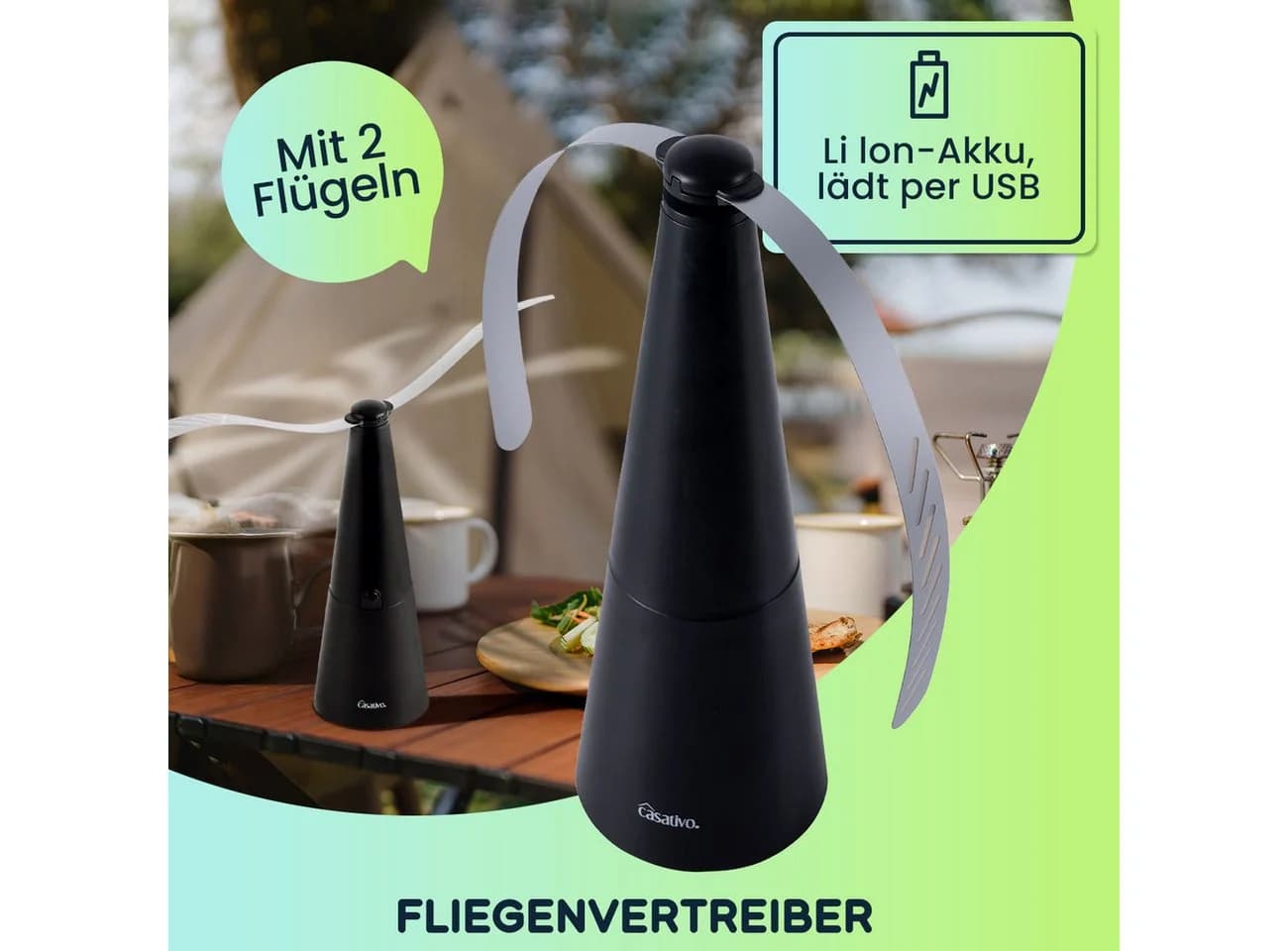 Casativo Akku-Fliegenwedler mit 2 Flügeln, chemiefrei, Li-Ion Akku