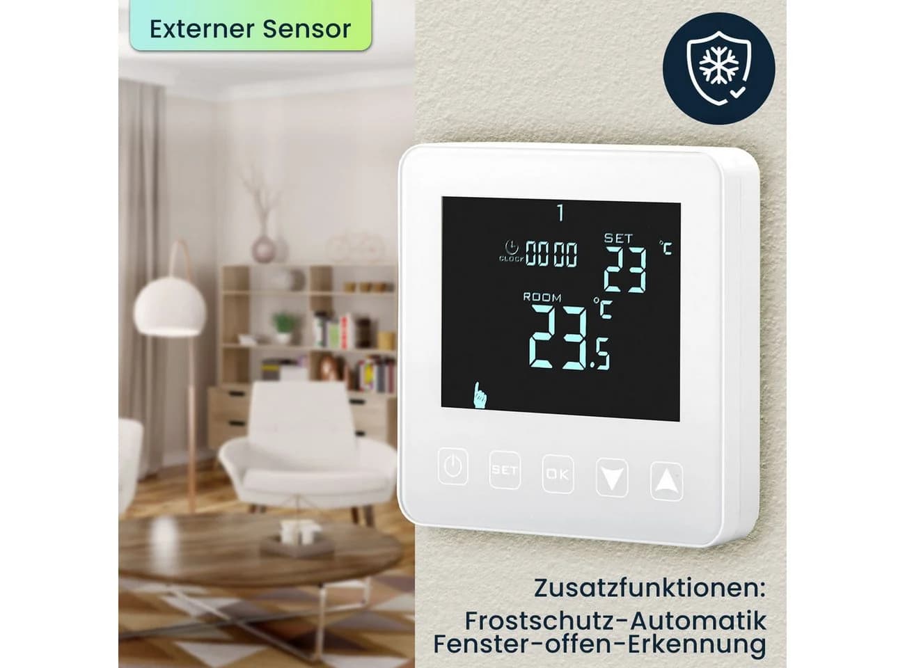 Casativo Digitales Raumthermostat Fußbodenheizung Touch Weiß