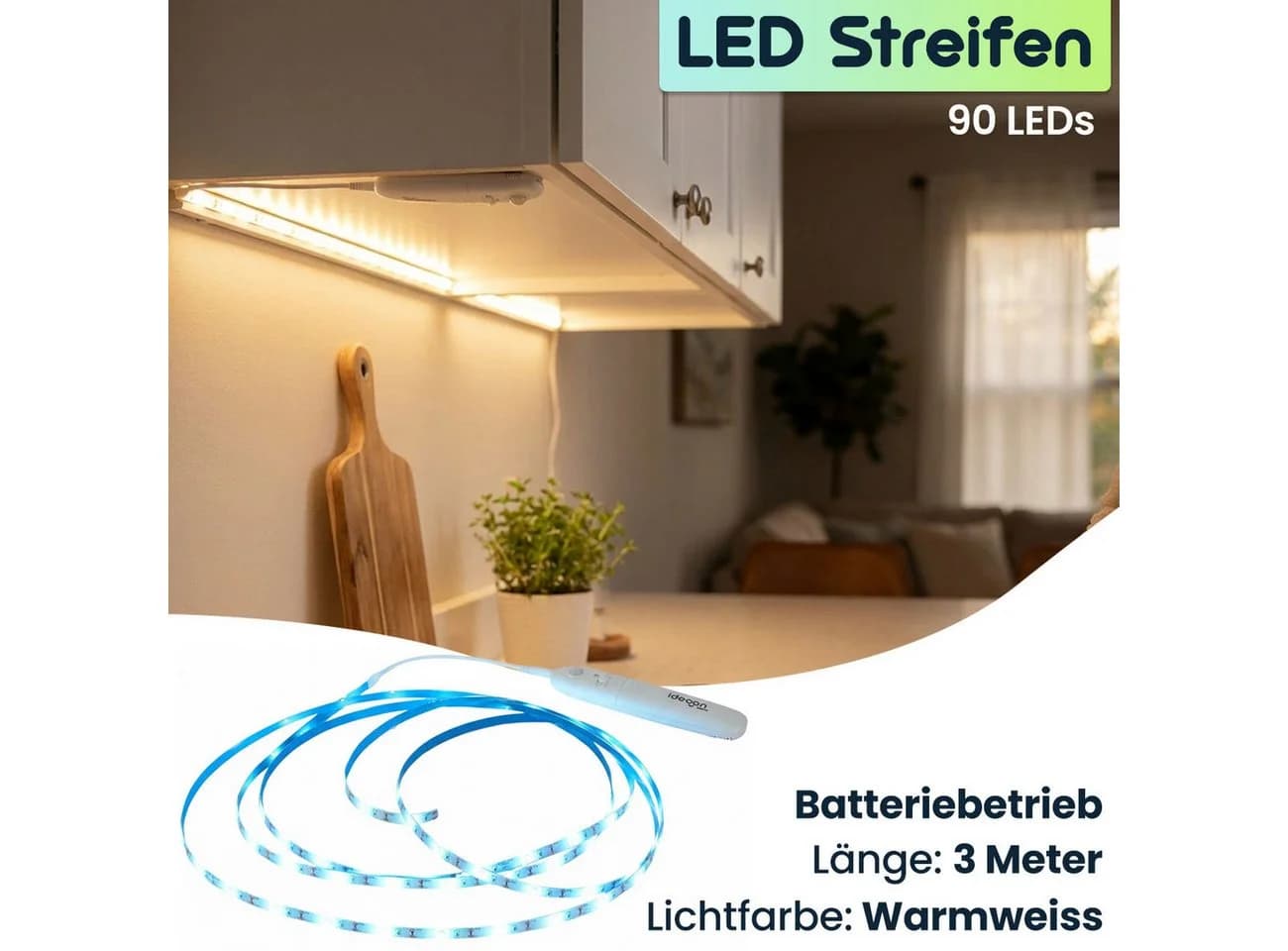 shop'n smile ideoon LED-Streifen 3m Warmweiß mit Bewegungsmelder