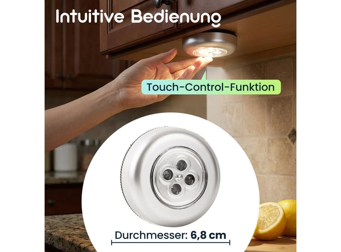 shop'n smile ideoon LED Unterbauleuchte 3er-Set Touch-Control Selbstklebend
