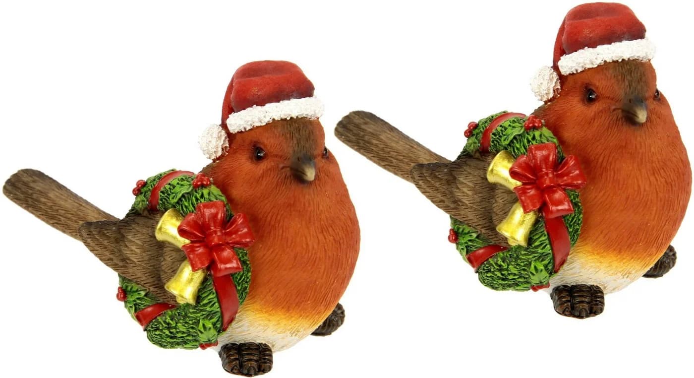 I.GE.A. Weihnachtsfigur Weihnachtsvogel mit Kranz und Mütze, 2er Set, braun