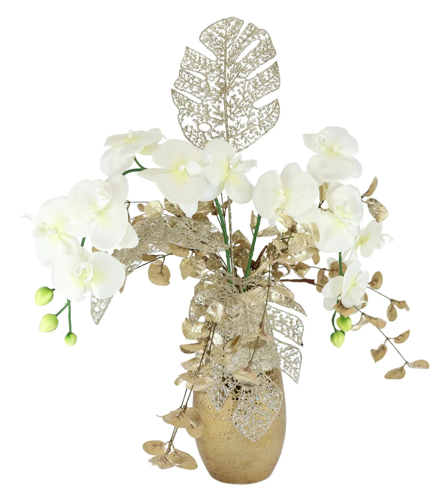 I.GE.A. Winterliche Kunstpflanze Gesteck mit Orchidee in Keramikvase