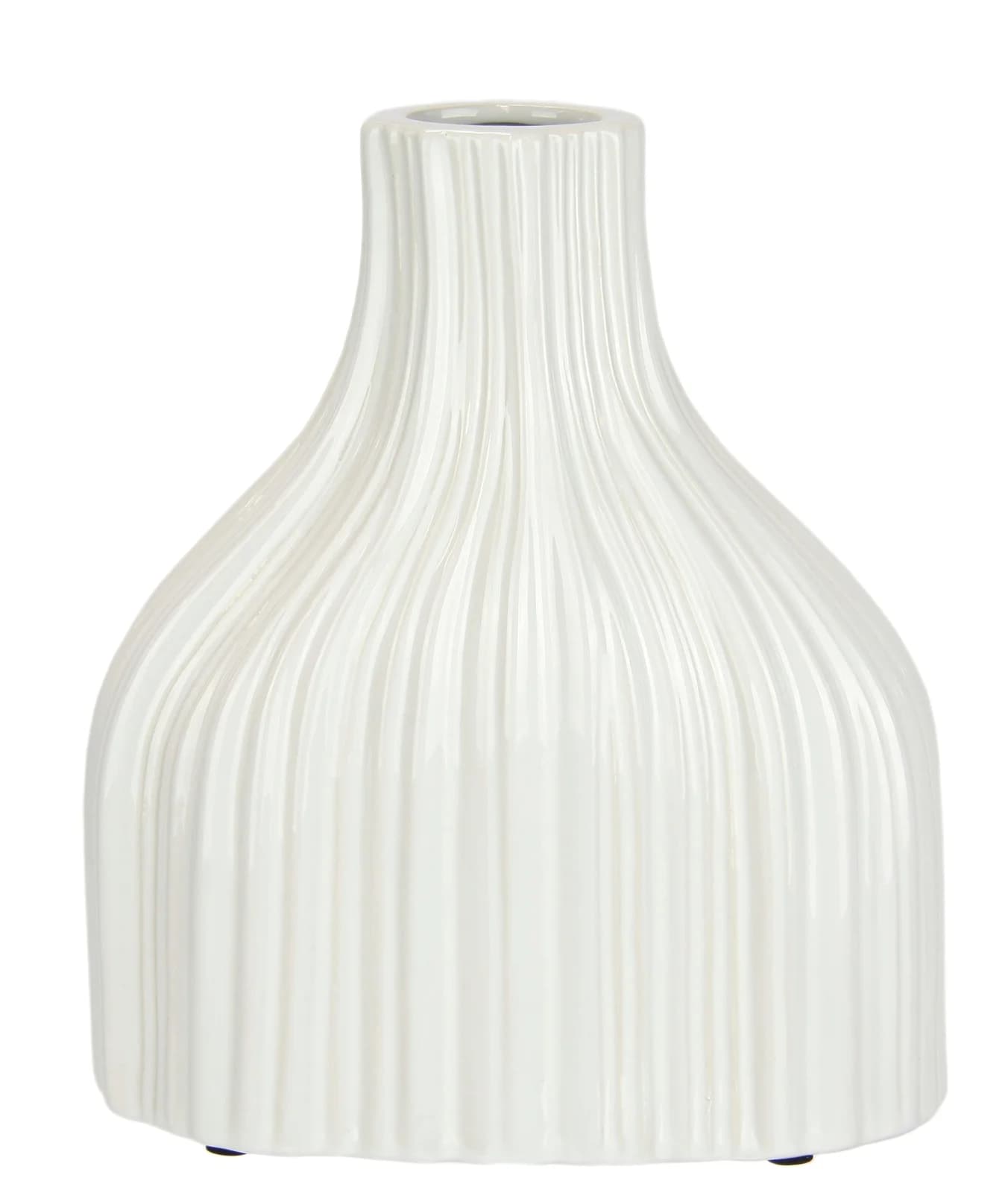 Dekovase I.GE.A. Blumenvase aus Keramik, geriffelt, bauchig, glänzend, weiß