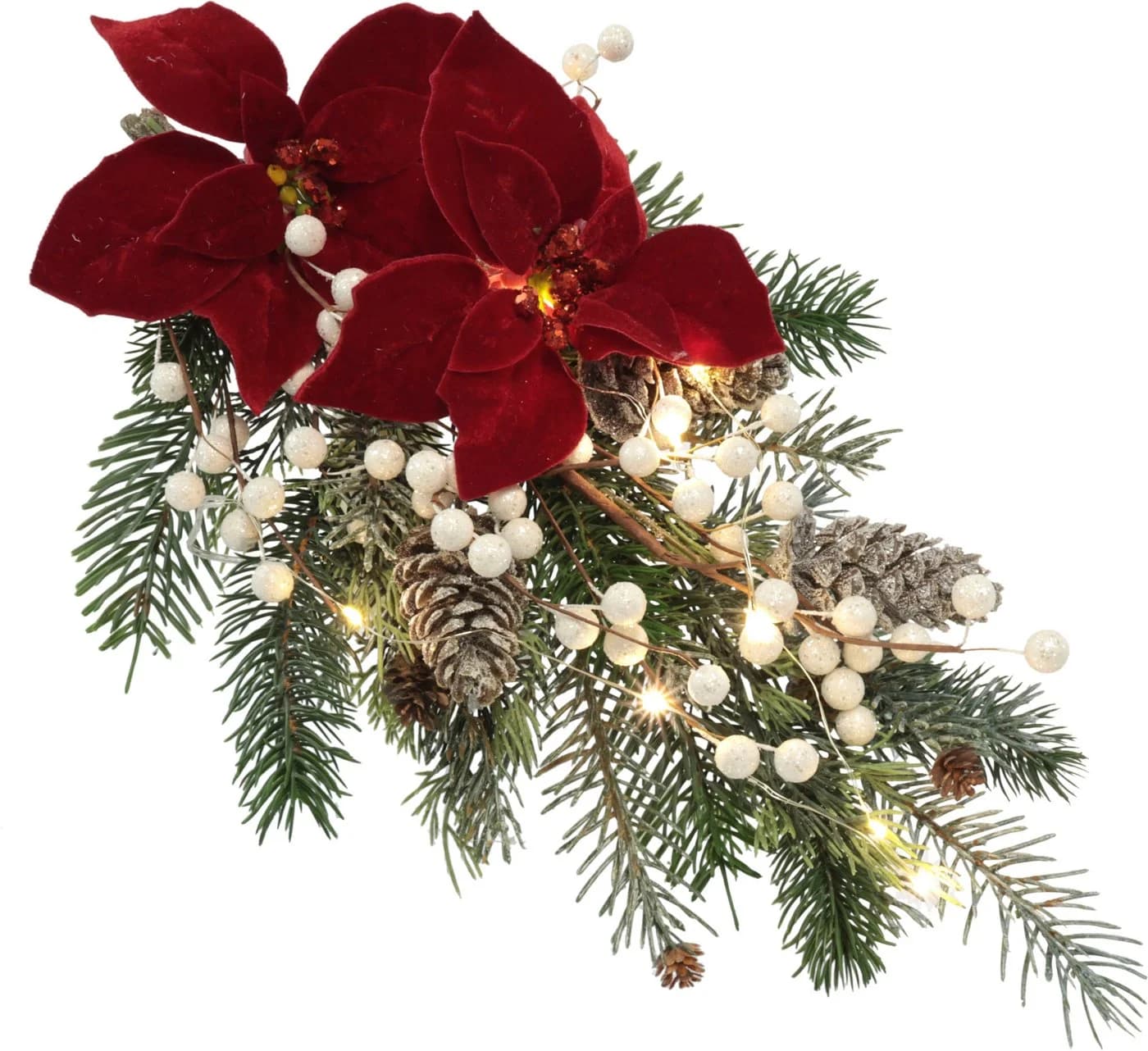 I.GE.A. Winterliche Kunstpflanze Gesteck Poinsettia mit LED Beleuchtung 44 cm