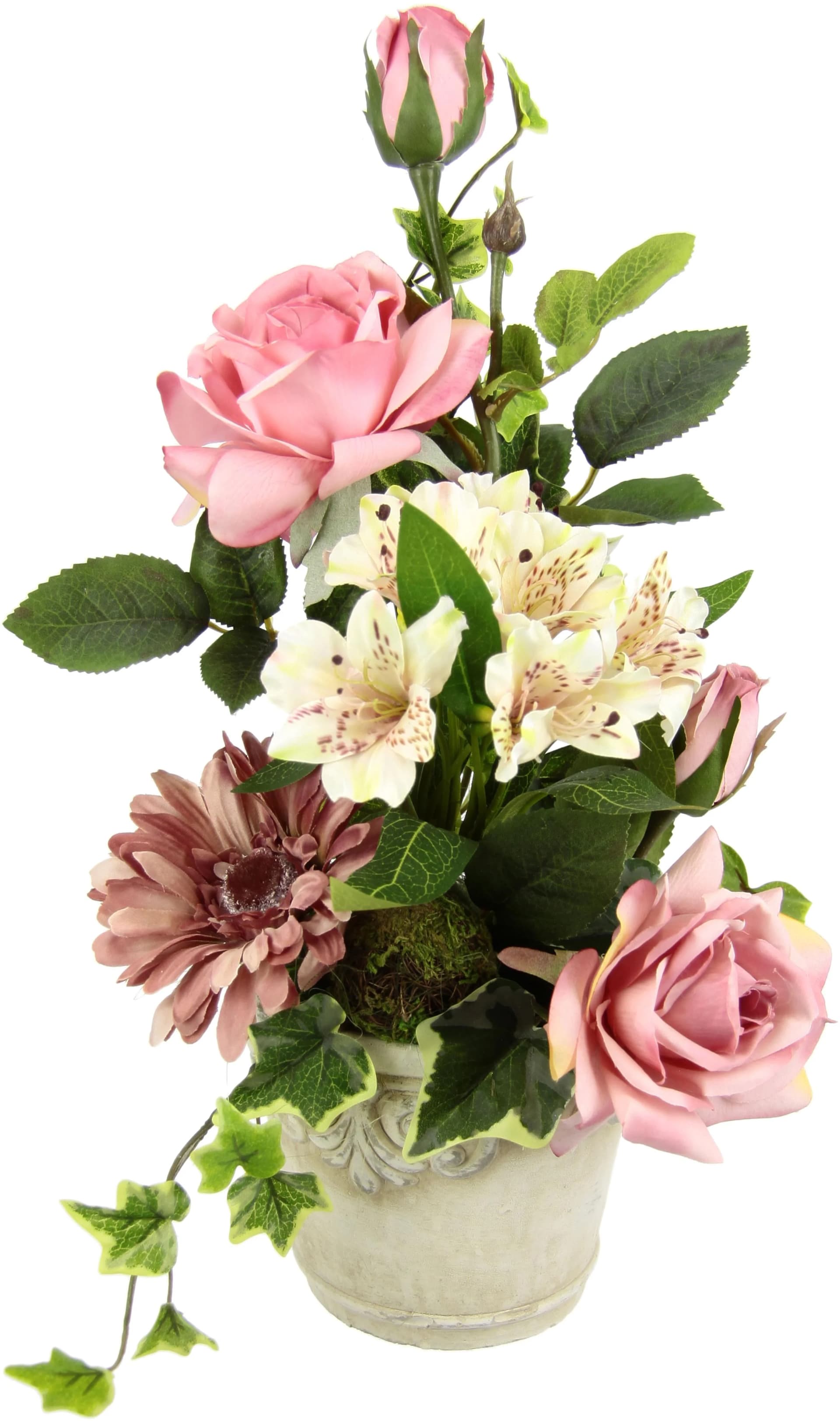 I.GE.A. Kunstblumengesteck Rosa mit Keramiktopf