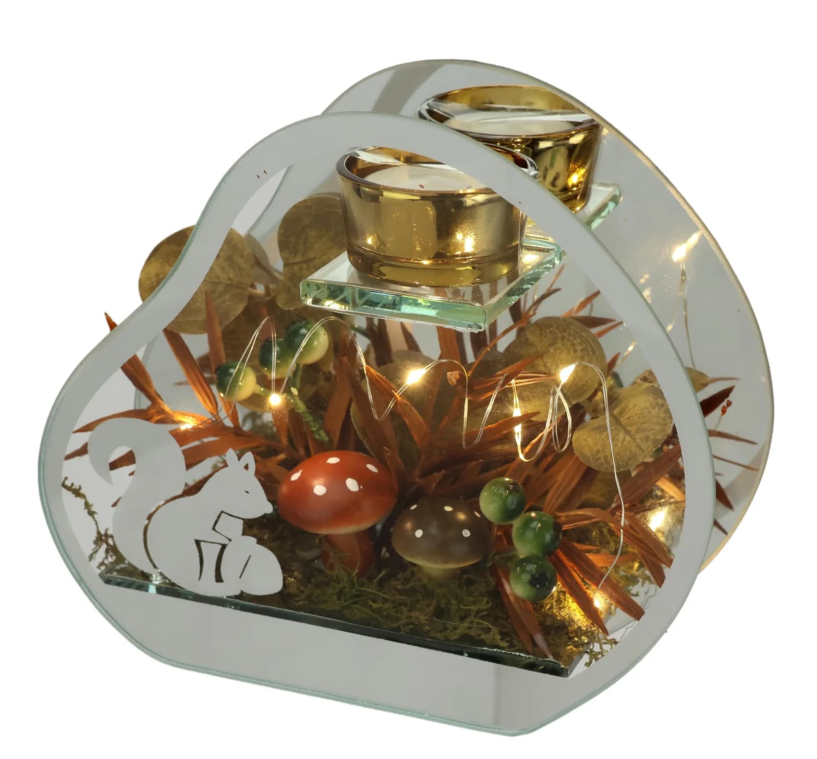 I.GE.A. Teelichthalter aus Glas mit LED und Herbst-Deko Braun