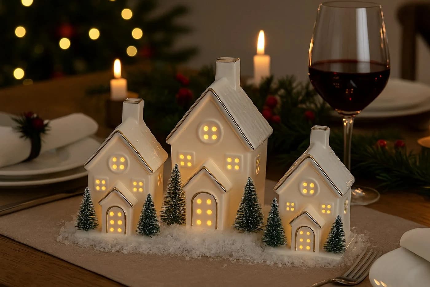 I.GE.A. LED-Dekofigur LED-Haus Weiß Gold Weihnachtsdeko