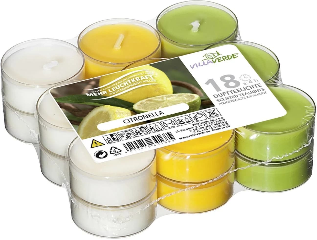 Villa Verde Duftteelichter Citronella 18er Pack Transparent