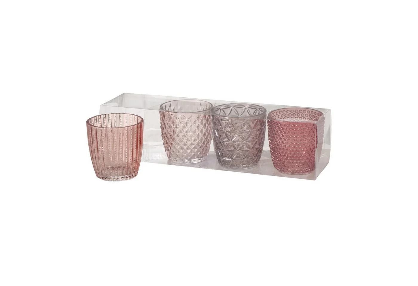BOLTZE GRUPPE Teelichthalter Set Marilu Glas Lackiert Rose Mix 4-teilig