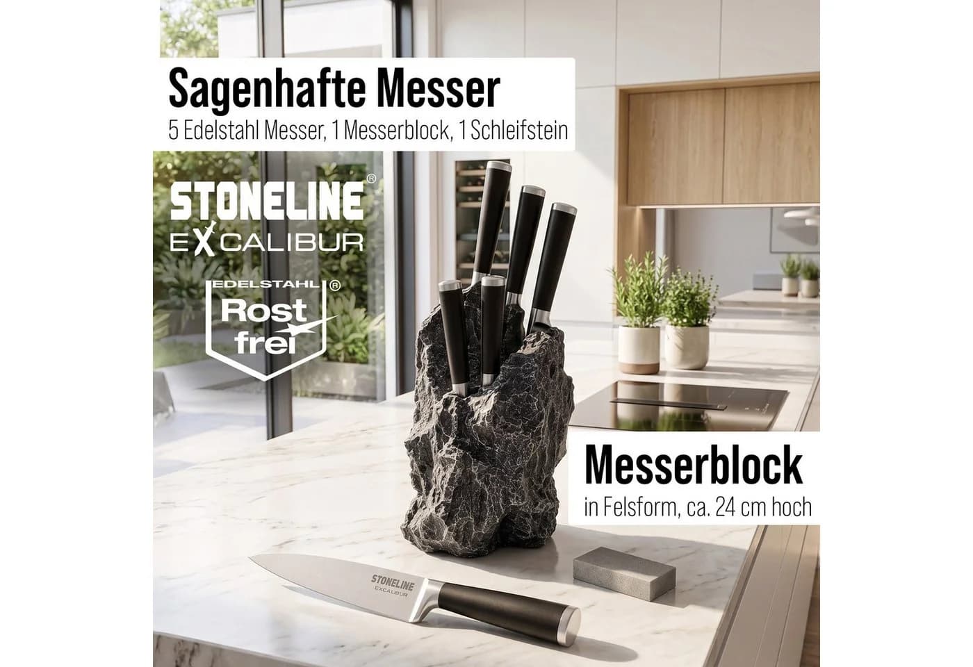 STONELINE Messer-Set 7-tlg. mit Felsform-Block & Schleifstein