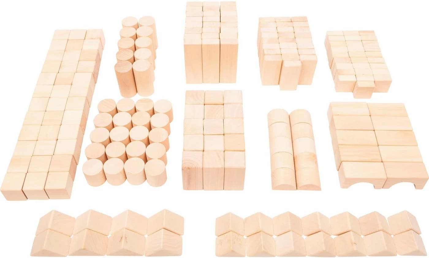 SMALL FOOT Holzbausteine Set 200-tlg. Natur Beige mit Leinenbeutel