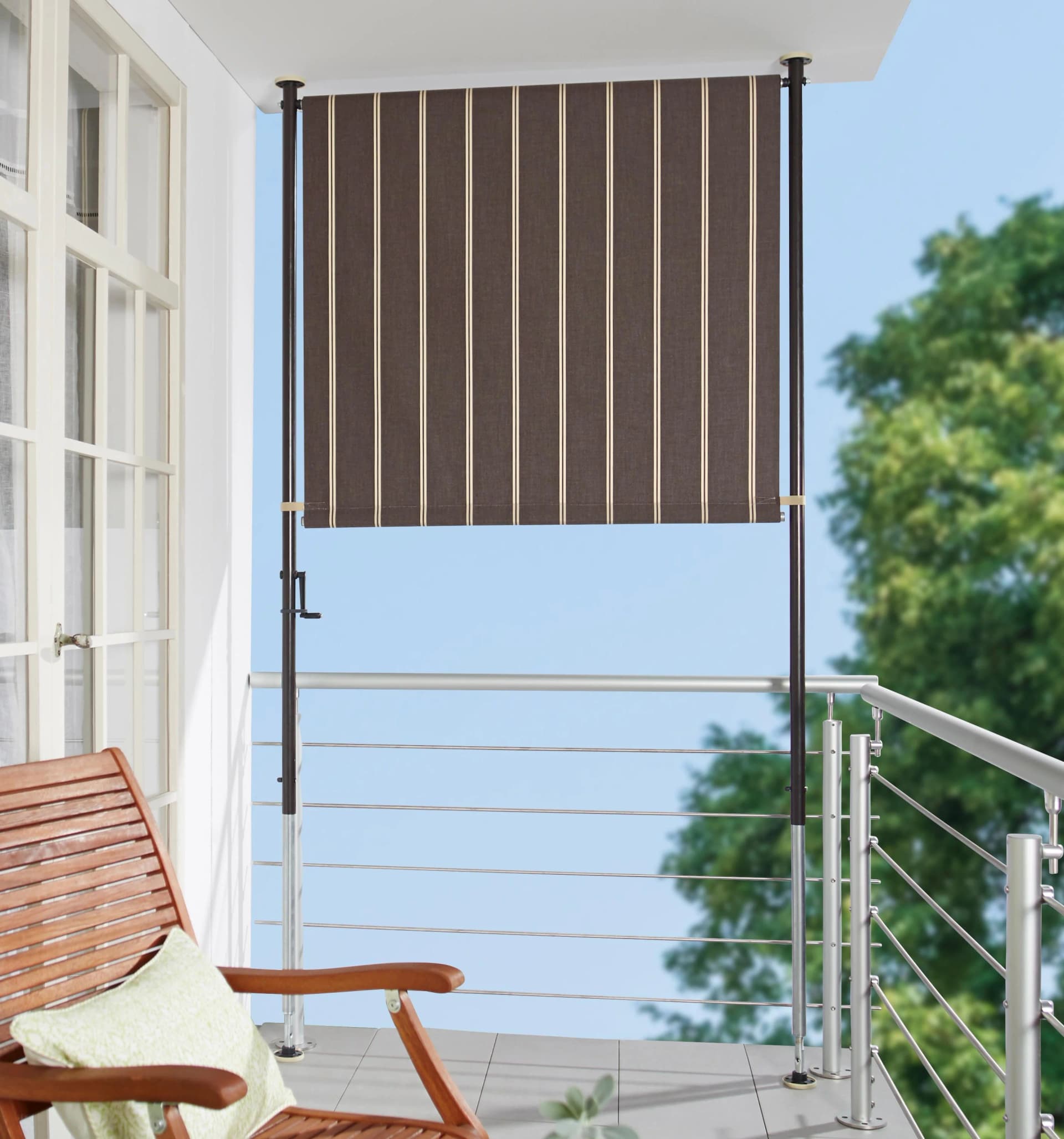 Klemm-Senkrechtmarkise Angerer 120x225 cm Polyacryl Braun-Weiß