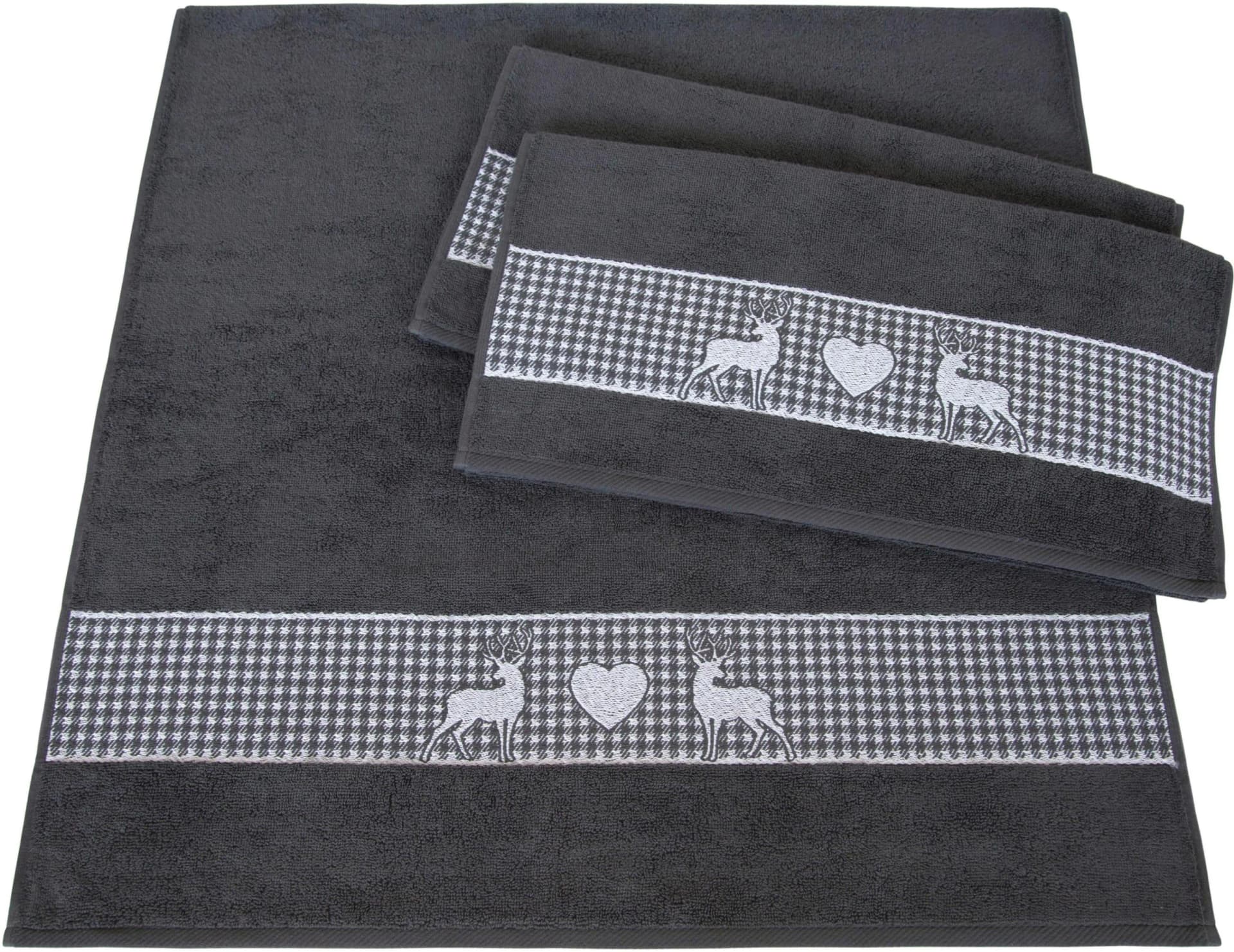 DYCKHOFF Handtuch Set Oktoberfest Graphit 3 Stk. Walkfrottier 100% Baumwolle