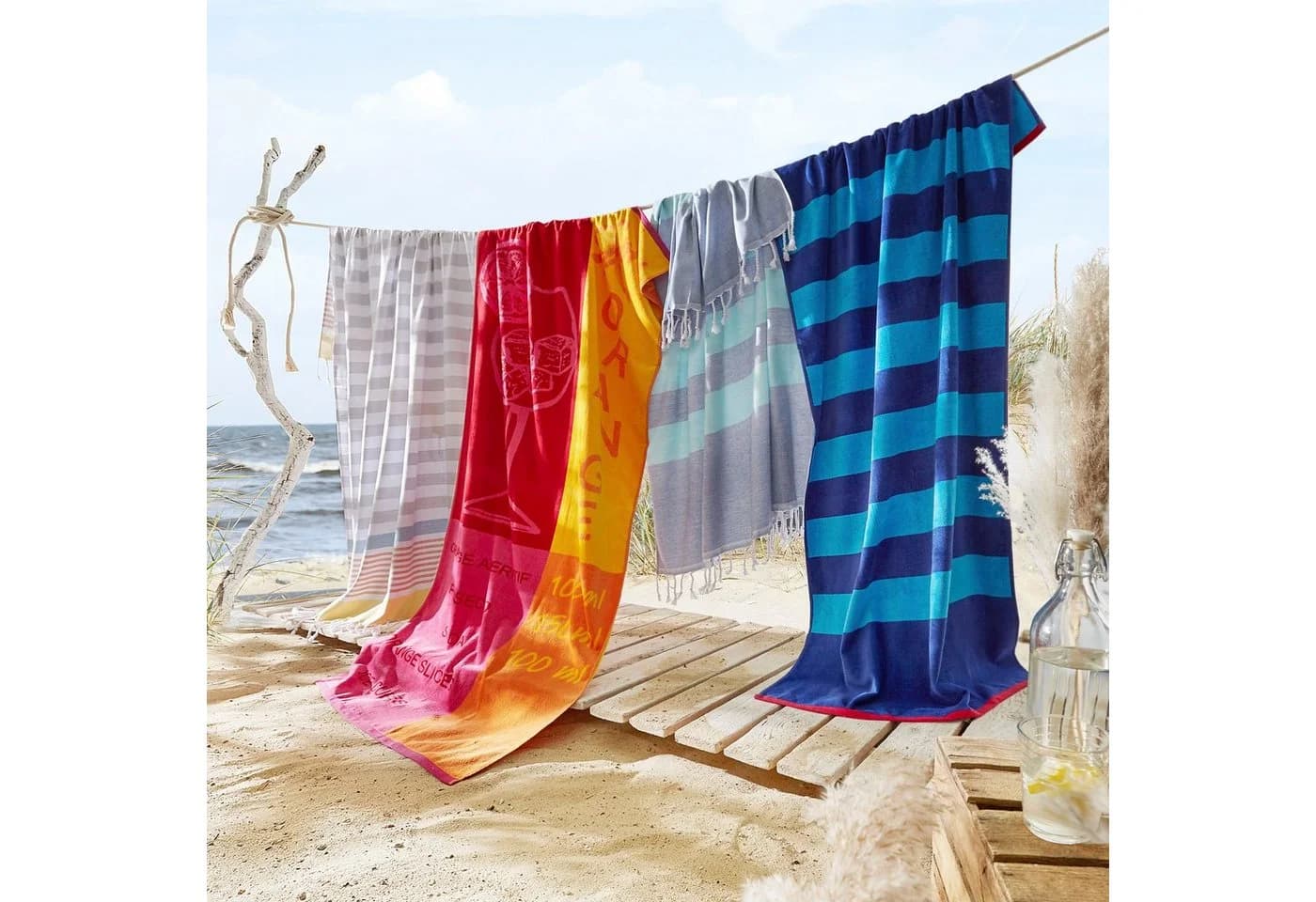 DYCKHOFF Aquarius Strandtuch Blau Frottiervelours 80x180cm
