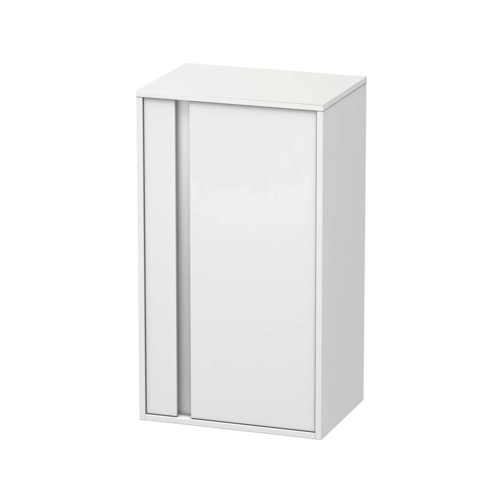 Halbhochschrank aus Glas und Dreischichtspanplatte, weiß, eckig