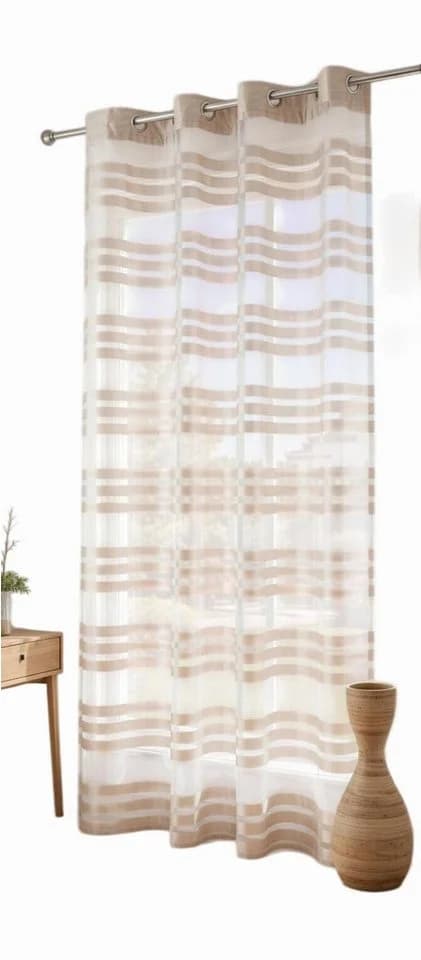 Gardinenbox Organza Gardine mit Ösen Querstreifen Taupe