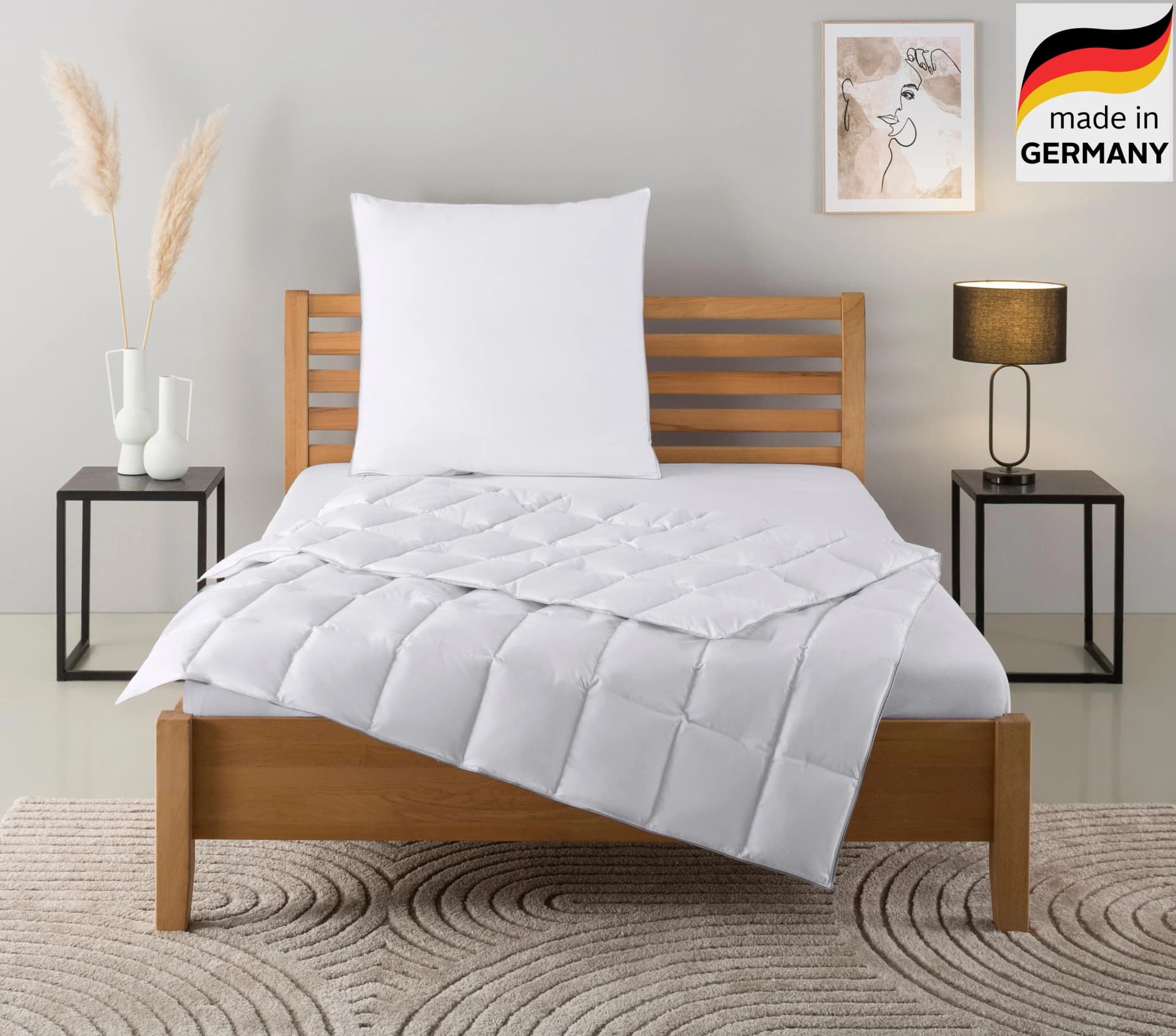 OTTO HOME Daunenbettdecke + Kopfkissen Set TAMINS Weiß Silber