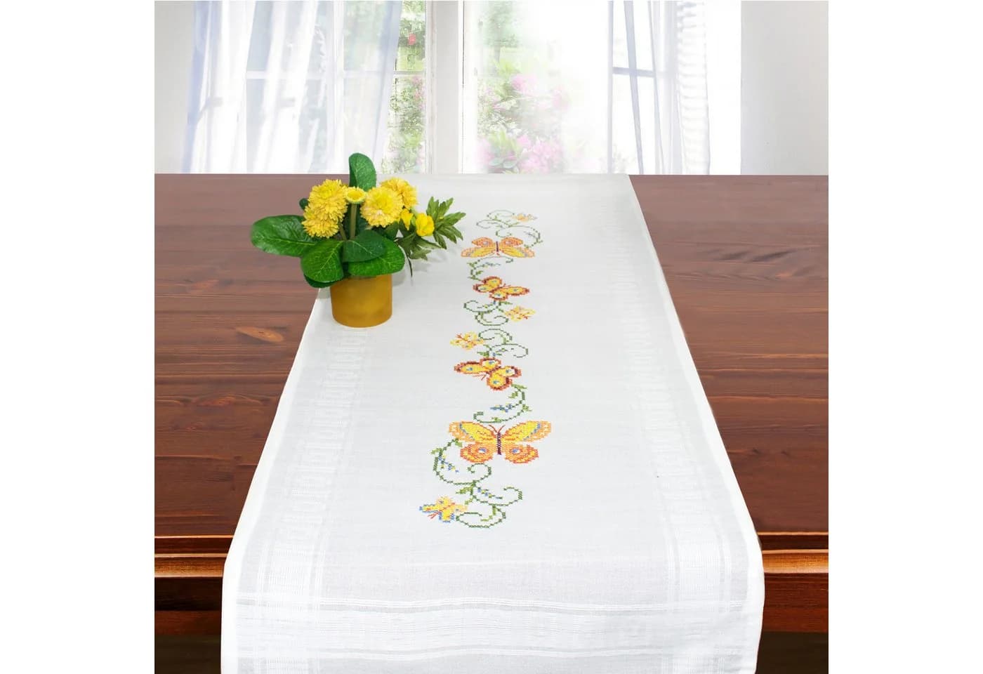 Delindo Lifestyle Stickset Tischläufer 40x100 cm Schmetterlingsranke