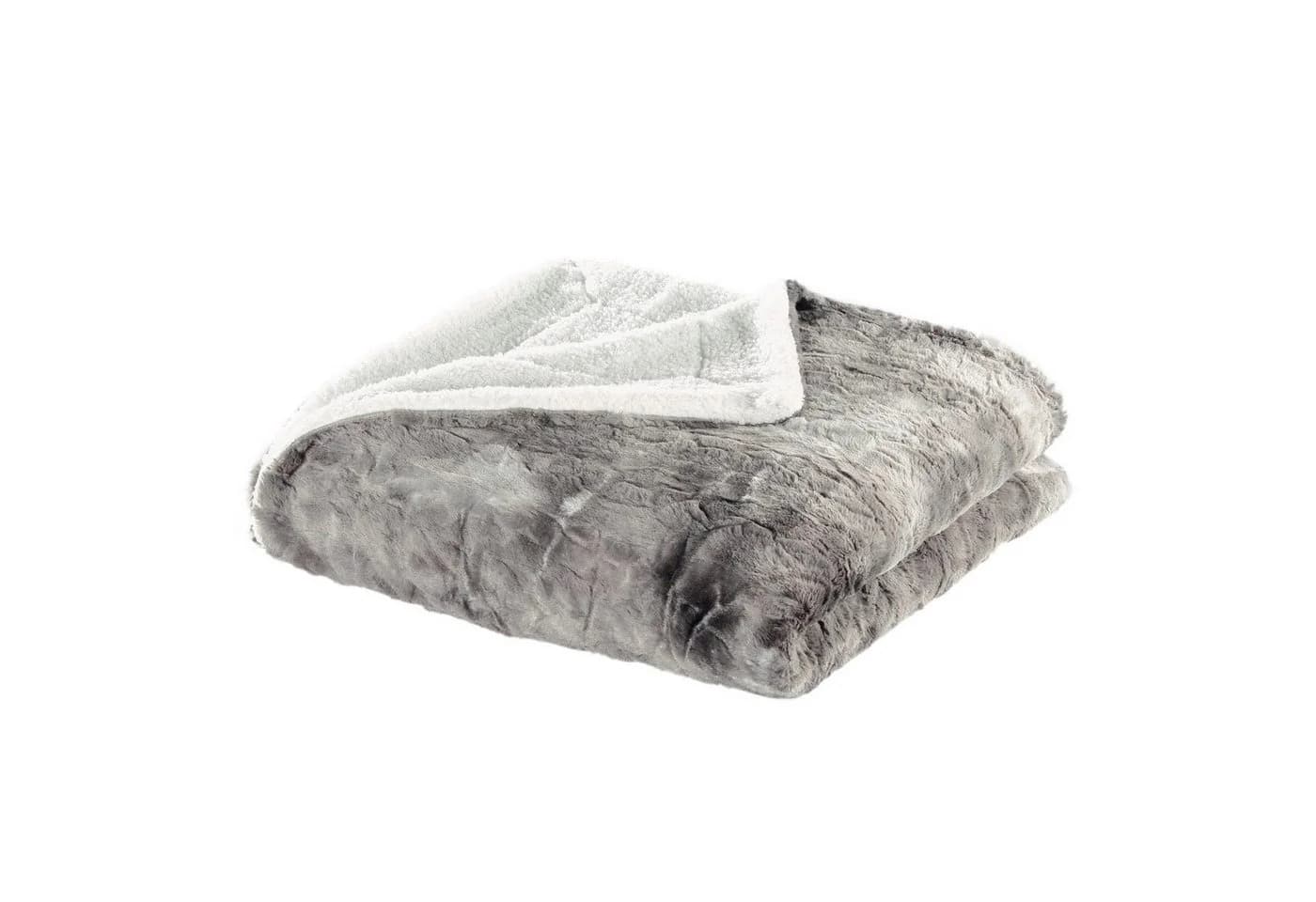 Delindo Lifestyle Wohndecke Kingston XXL Grau Beige Webpelz