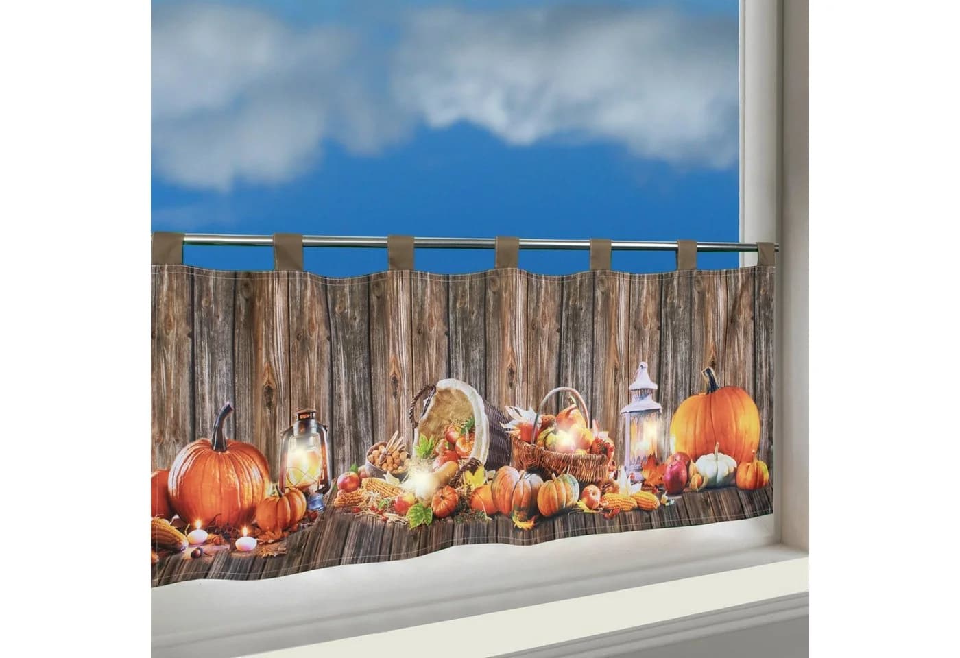 Delindo Lifestyle Scheibengardine Herbst mit LED-Lichterkette