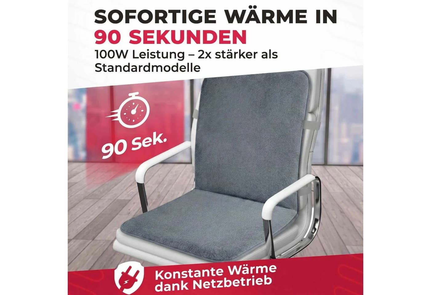 Delindo Lifestyle Beheizbare Sitzauflage Bürostuhl 3 Temperaturstufen grau
