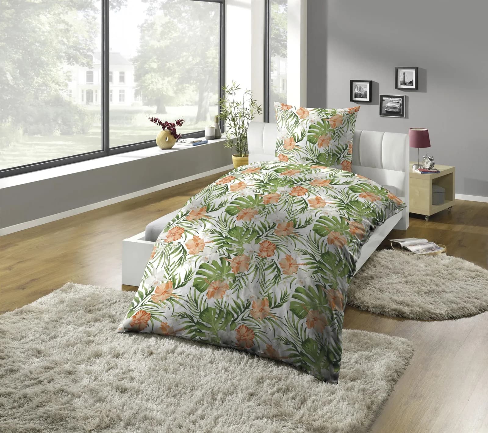 KINZLER Mikrofaser-Satin Bettwäsche Dschungel Grün Bunt