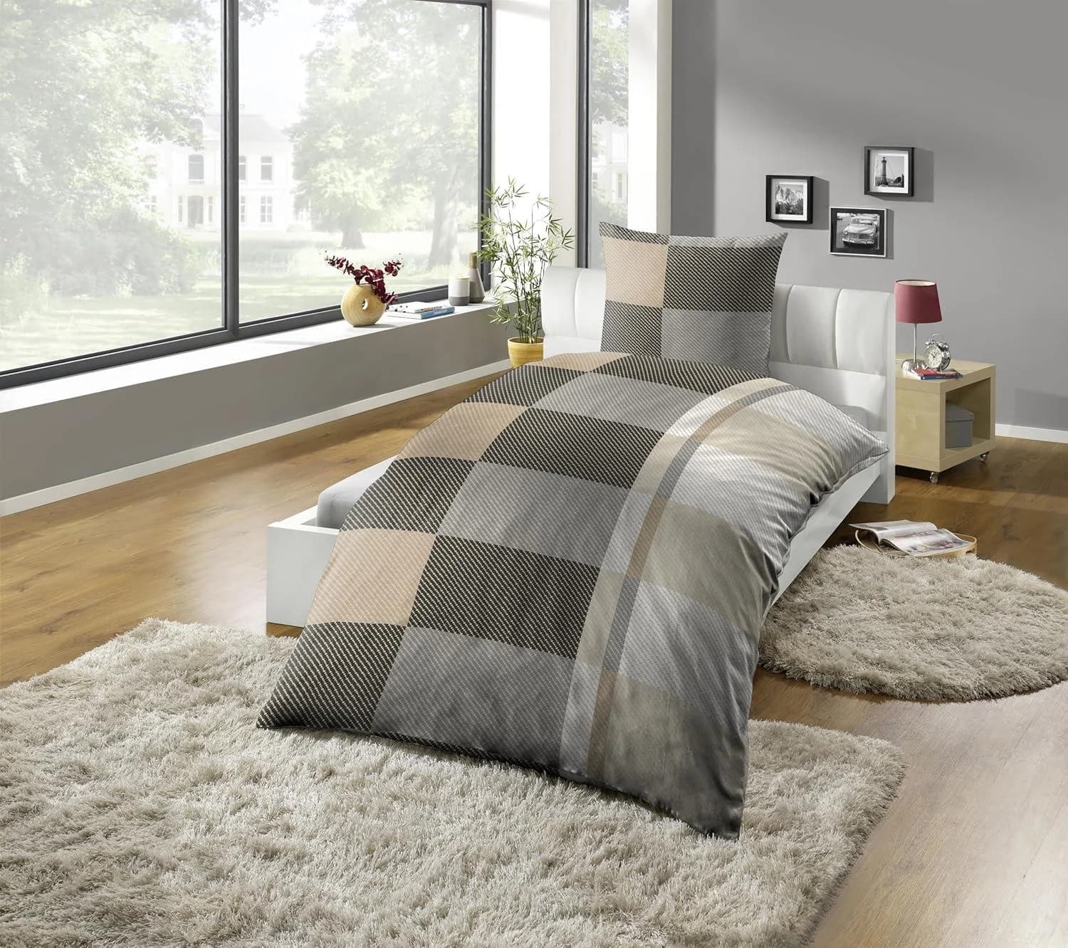 KINZLER Bettwäsche Mikrofaser Fleece Karo Creme 2-tlg.