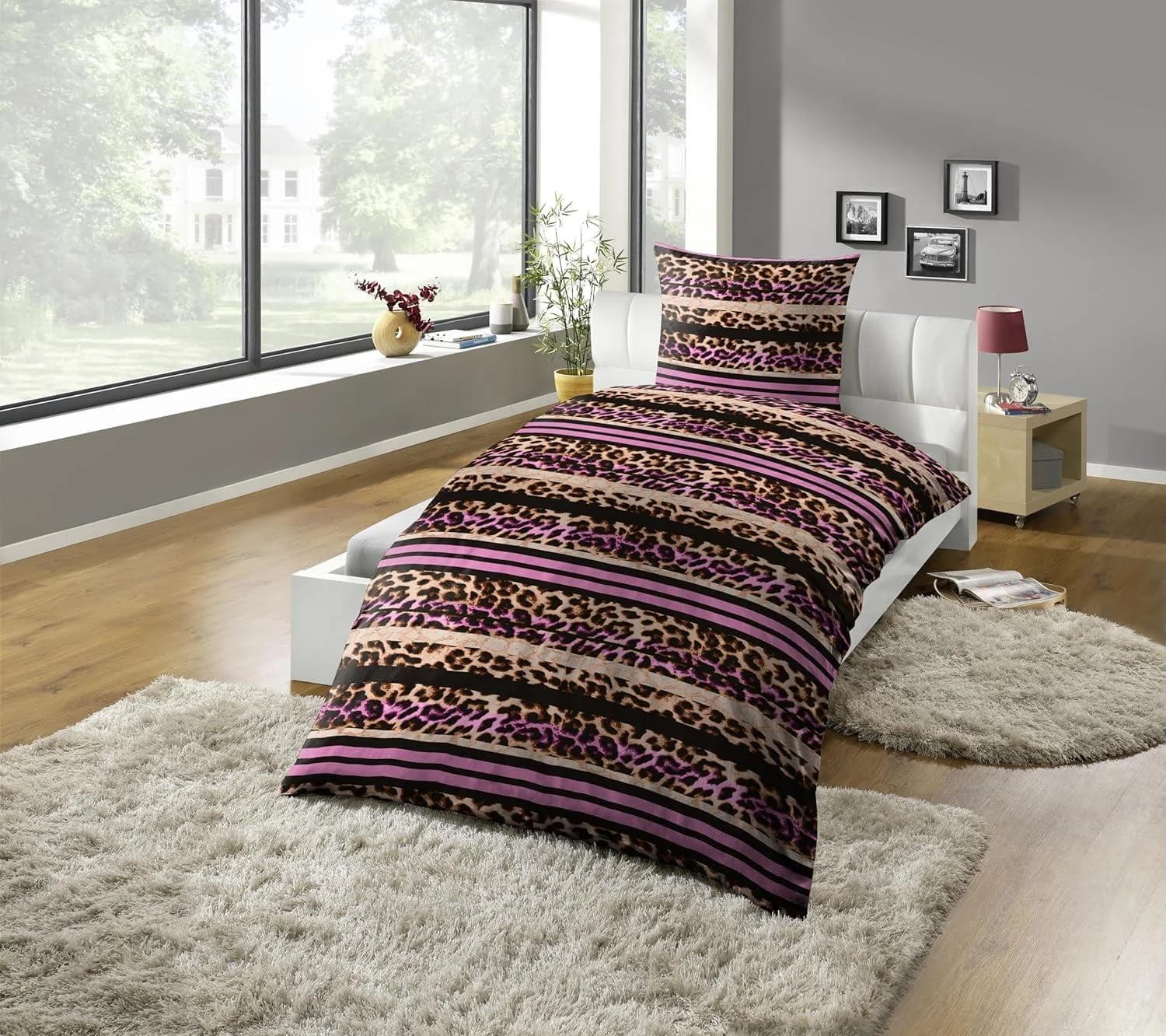 Bettwäsche KINZLER Polycotton Flanell Leopard Gestreift 2-tlg.