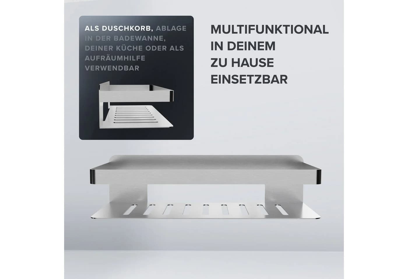 ovimar Duschkorb Christianso aus Edelstahl Silber zum Kleben