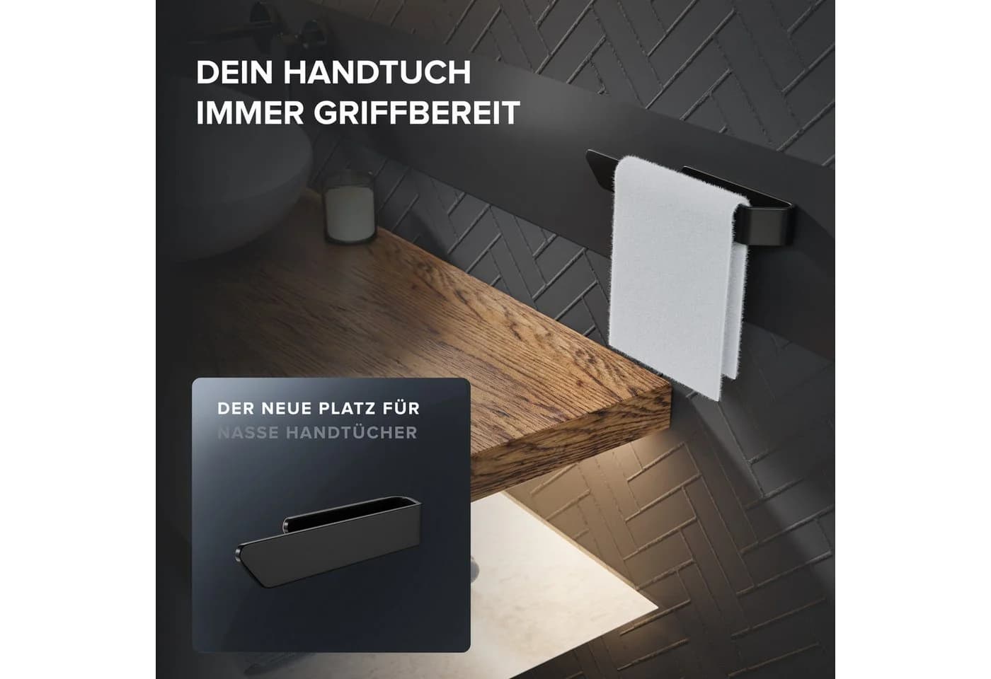 ovimar Handtuchstange Kongsoya, Aluminium, Schwarz, zum Kleben