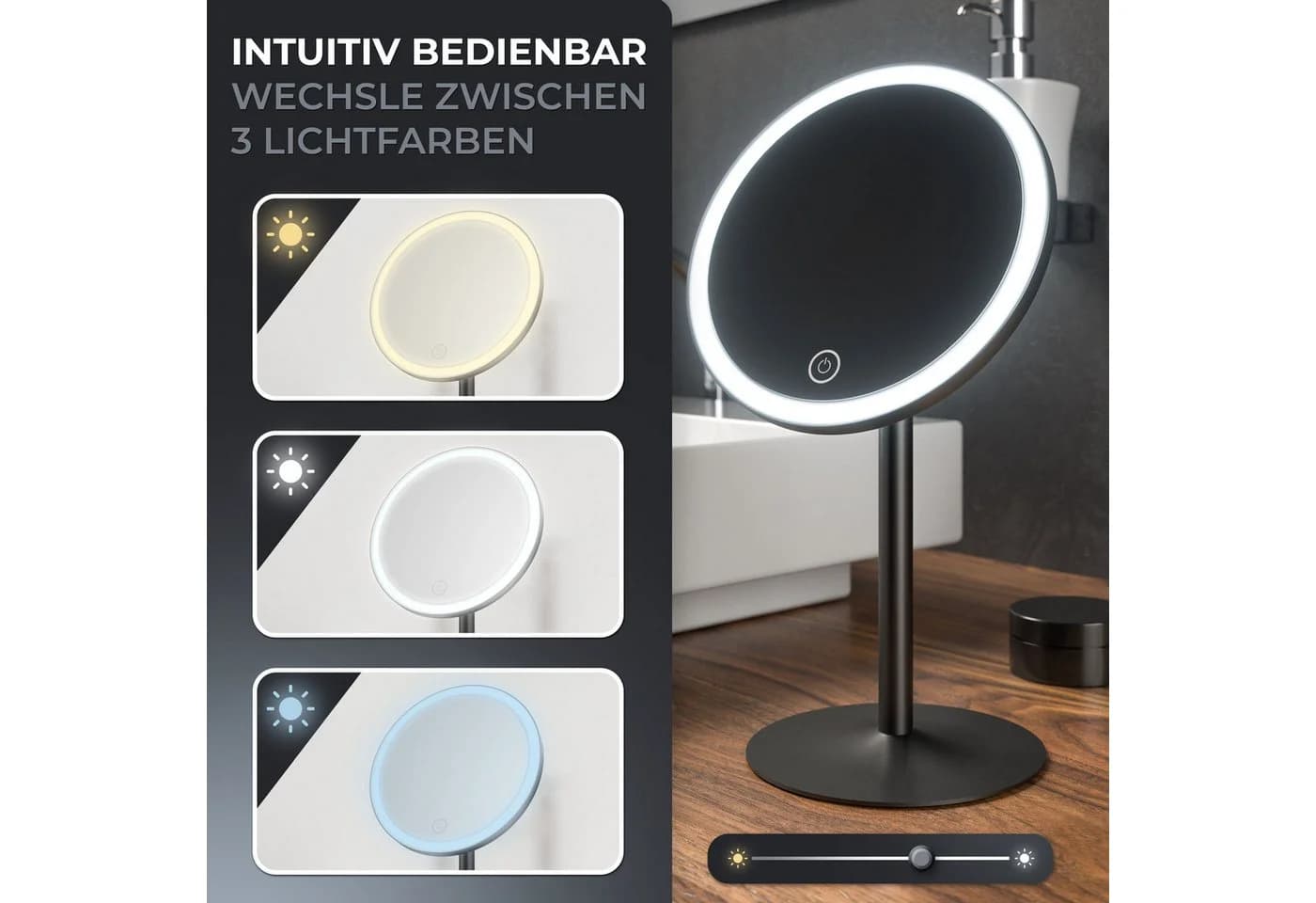ovimar Kosmetikspiegel Edelstahl Schwarz Modern