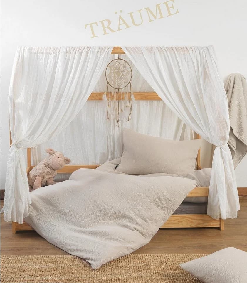 Babybettwäsche aus Musselin und Baumwolle in Beige