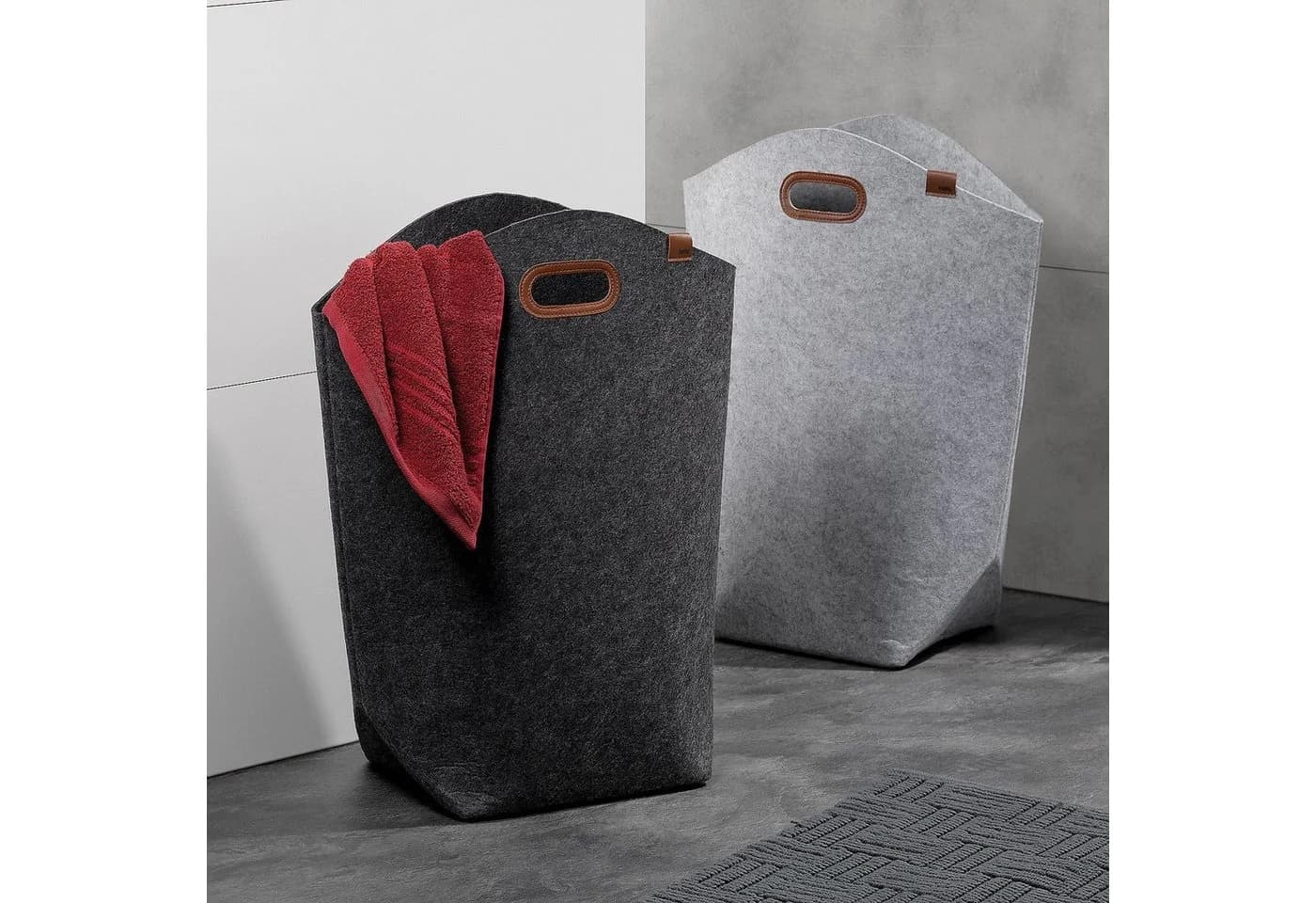 kela Wäschebox Fay Dunkelgrau mit Kunstledergriffen